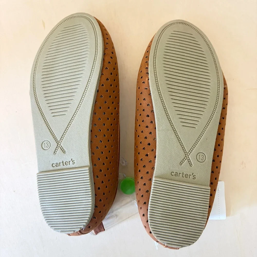 Carter's Easton Ballet Flat Girls 13 Brown Heart Laser Cutout Slip on Shoes NEW